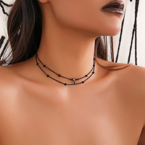 Sexy schlichter Stil, cooler Stil, geometrische Kupfer-Inlay-Zirkon-Halskette