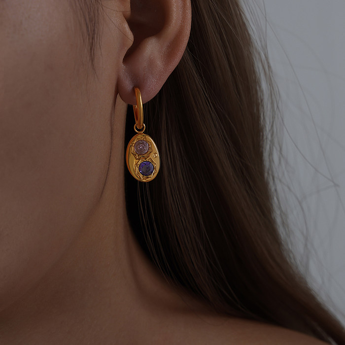 Luxuriöse, glänzende, runde Ohrringe mit 18 Karat vergoldeter Ohrringe-Halskette aus Titanstahl mit Inlay und Zirkon