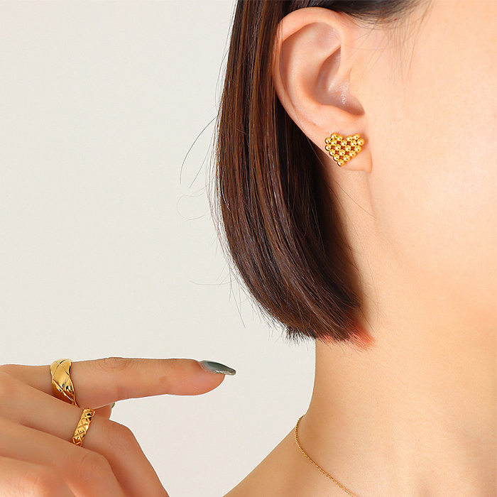 Fashion Heart-shaped Stitching Necklace Titanium Steel 18k Gold Earrings Set