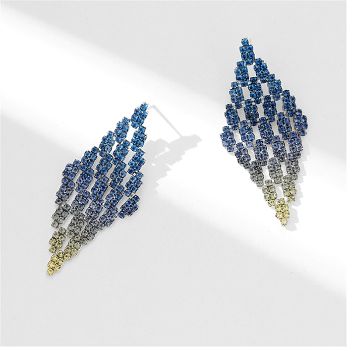 1 Pair Shiny Rhombus Plating Inlay Copper Rhinestones Silver Plated Drop Earrings