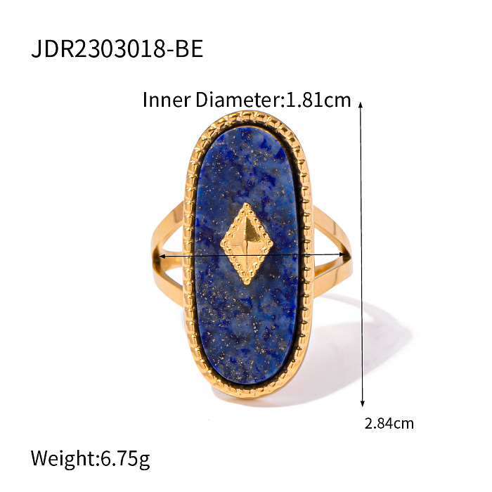 Retro Oval Stainless Steel Plating Inlay Natural Stone 18K Gold Plated Rings