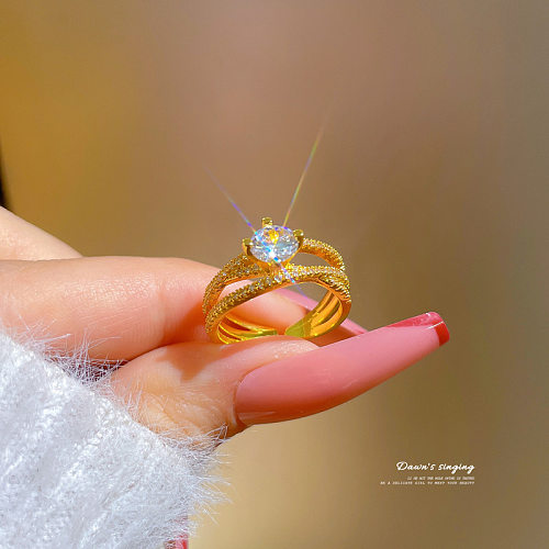 Fashion Crown Brass Inlay Artificial Gemstones Open Ring 1 Piece