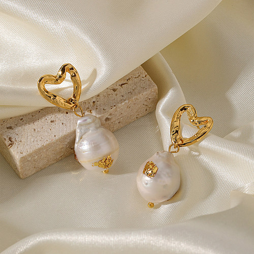 1 paire de boucles d'oreilles pendantes en cuivre plaqué or 18 carats, Style Vintage, Simple, en forme de cœur, Patchwork