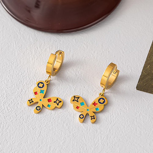 Cute Butterfly Titanium Steel Plating Earrings Necklace