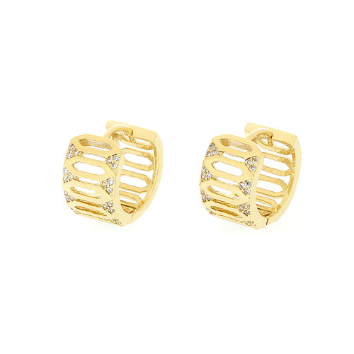 1 Pair Simple Style Circle Rhombus Plating Inlay Copper Zircon 18K Gold Plated Hoop Earrings