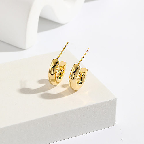 1 paire de boucles d'oreilles en cuivre plaqué or, Style Simple, en forme de C