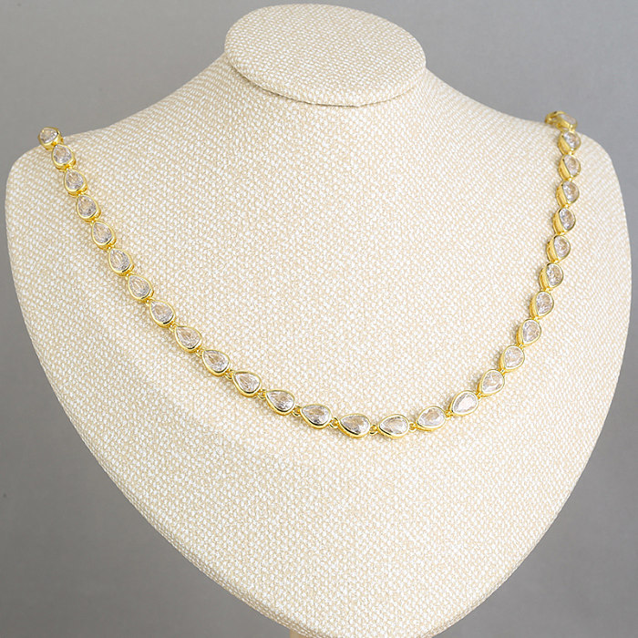 Elegante glam gotas de água chapeamento de latão inlay zircon 18k banhado a ouro pulseiras colar