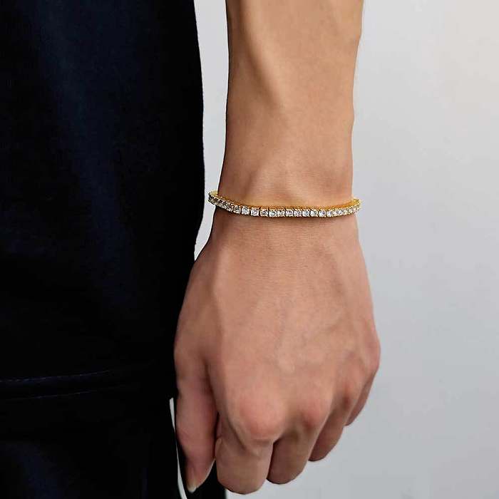 Bracelets plaqués or Zircon avec incrustation de cuivre de couleur unie Hip-Hop
