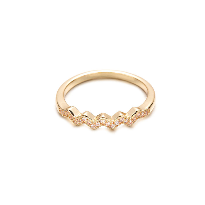 Anéis geométricos elegantes de zircão de cobre estilo INS a granel