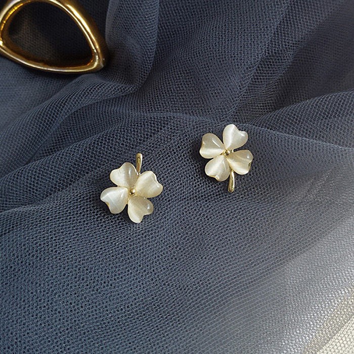 1 Pair Casual Square Tassel Flower Copper Plating Inlay Rhinestones Opal Drop Earrings