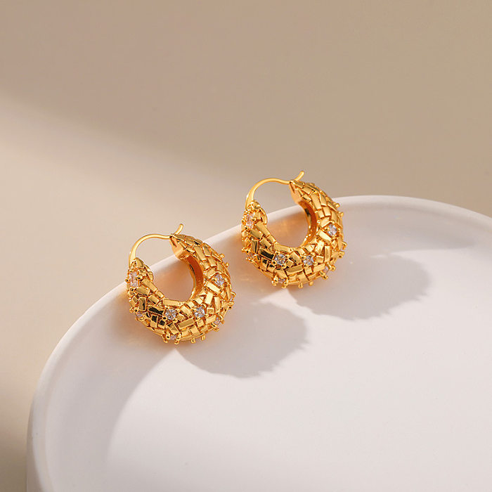 1 Pair Lady Geometric Copper Plating Inlay Zircon Earrings