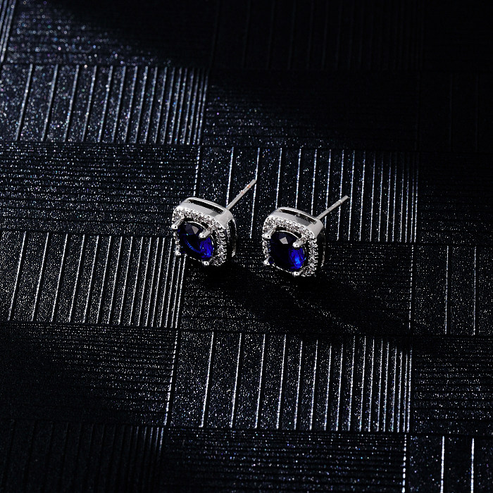 1 Pair Hip-Hop Streetwear Square Plating Inlay Copper Zircon Silver Plated Ear Studs
