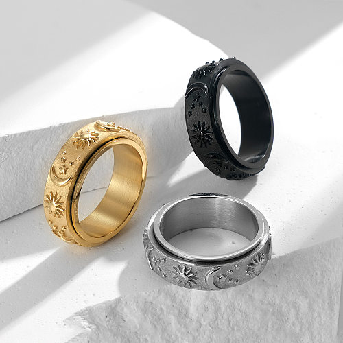 Fashion Sun Moon And Star Titanium Steel Rotatable Bohemian Ring