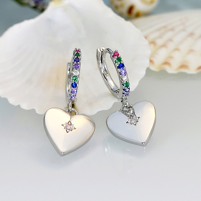 1 Pair Sweet Heart Shape Plating Inlay Copper Zircon Gold Plated Silver Plated Drop Earrings
