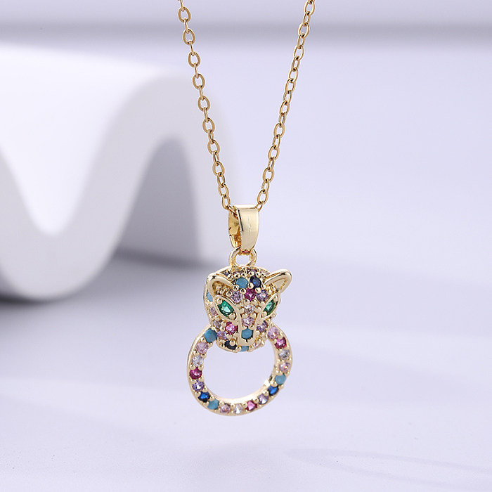 Streetwear Animal Stainless Steel Copper Plating Inlay Zircon 18K Gold Plated Pendant Necklace