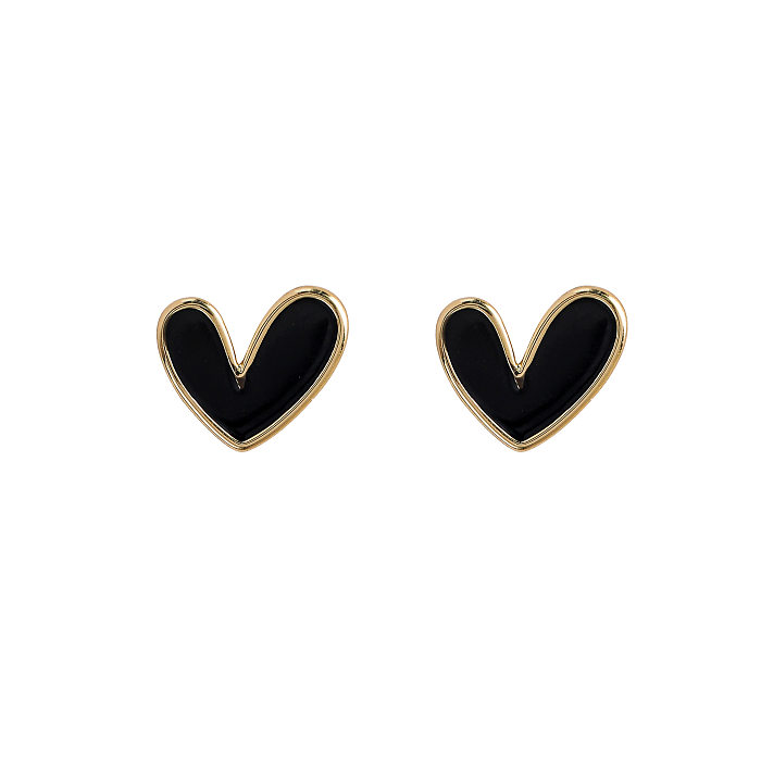 1 Pair Fashion Heart Shape Copper Enamel Ear Studs