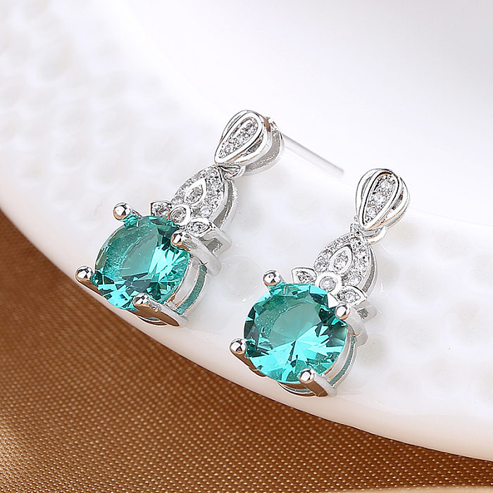 1 Pair Retro Round Copper Inlay Zircon Drop Earrings