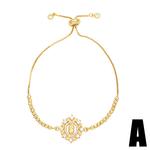 Retro Simple Style Cross Virgin Mary Heart Shape Copper Plating Inlay Zircon 18K Gold Plated Bracelets