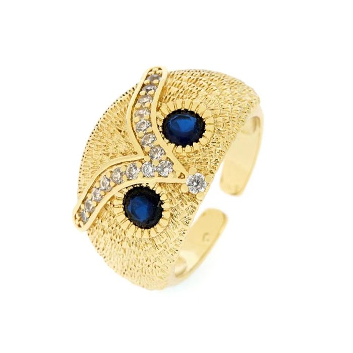 IG Style Owl Copper Plating Inlay Zircon 18K Gold Plated Open Rings