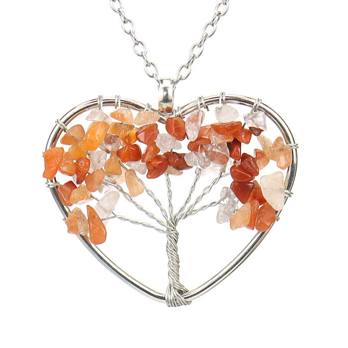 Fashion Tree Heart Shape Artificial Crystal Copper Beaded Hollow Out Pendant Necklace 1 Piece