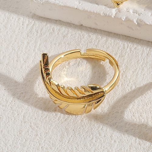 IG Style Retro Leaves Coin Copper Asymmetrical Plating Inlay Zircon 14K Gold Plated Open Rings