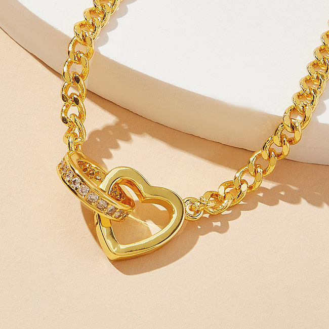 Elegante Círculo Forma de Corazón Latón Chapado en Oro Zirconio Pulseras 1 Pieza