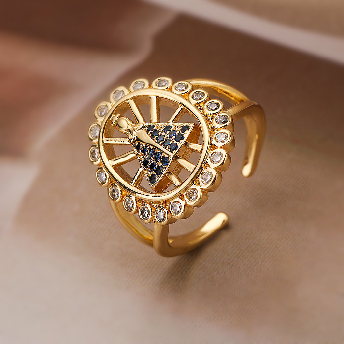 O estilo simples comuta anéis abertos banhados a ouro humanos do zircão 18K do embutimento do chapeamento de cobre