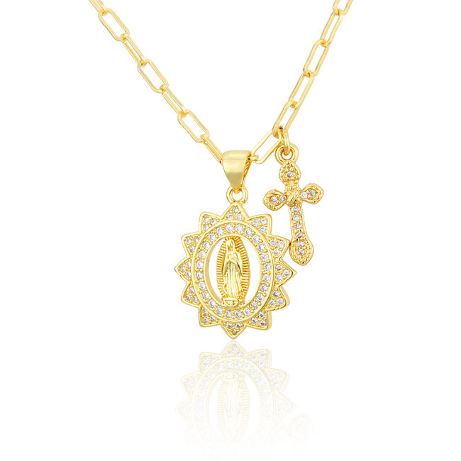 Gold-plated Inlaid Zirconium Oval Virgin Necklace