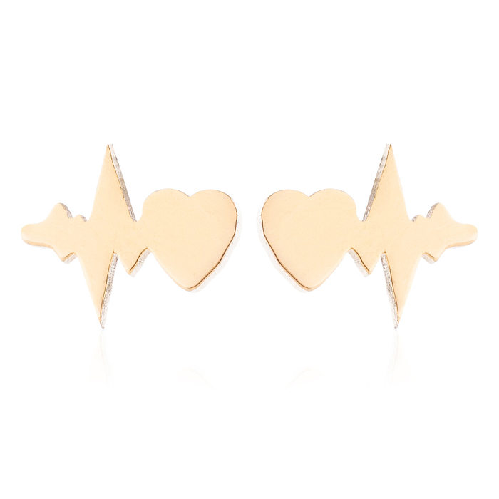 Conjunto de joias de aço inoxidável em formato de coração com eletrocardiograma da moda 1 conjunto