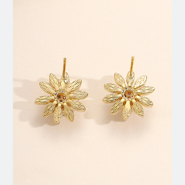 1 par de brincos de orelha banhados a ouro 18K com zircônia de cobre fofinha estilo simples flor margarida