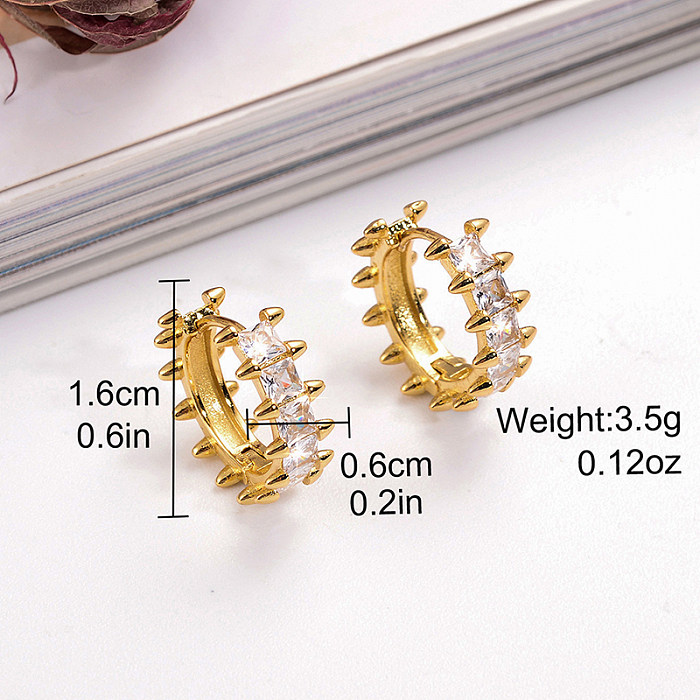 1 Pair Simple Style Streetwear Crown Rectangle Plating Inlay Copper Zircon Hoop Earrings