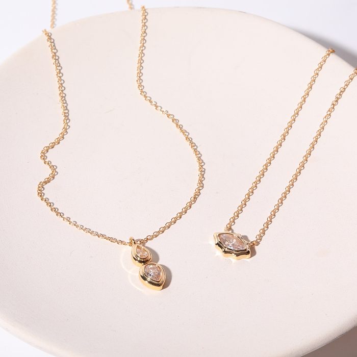 Casual Simple Style Commute Geometric Copper Plating Inlay Artificial Crystal 18K Gold Plated Pendant Necklace