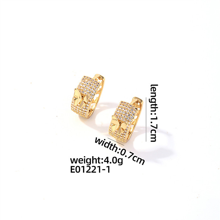 1 Paar lässige, süße, glänzende, geometrische Schmetterlingsüberzug-Inlay-Kupfer-Zirkon-Weißgold-Ohrringe