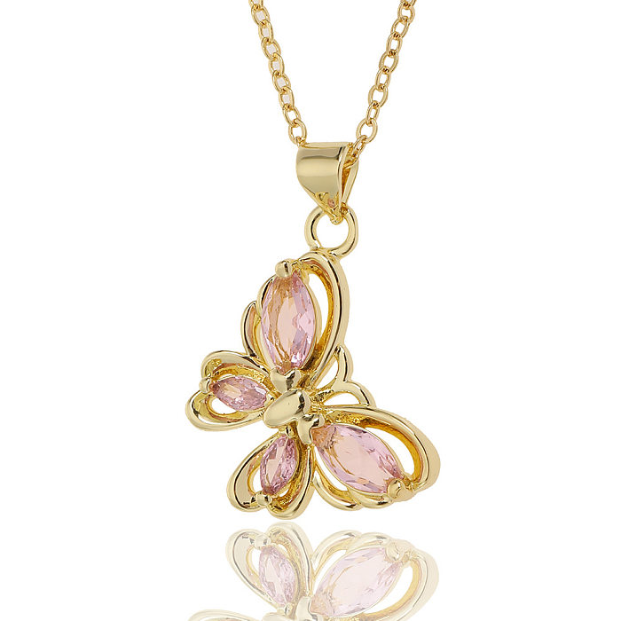 Sweet Butterfly Copper Gold Plated Zircon Pendant Necklace