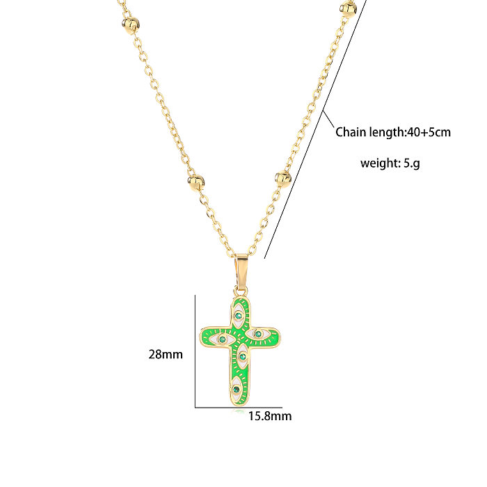 Mode croix oeil du diable cuivre émail placage incrustation diamant artificiel pendentif collier 1 pièce