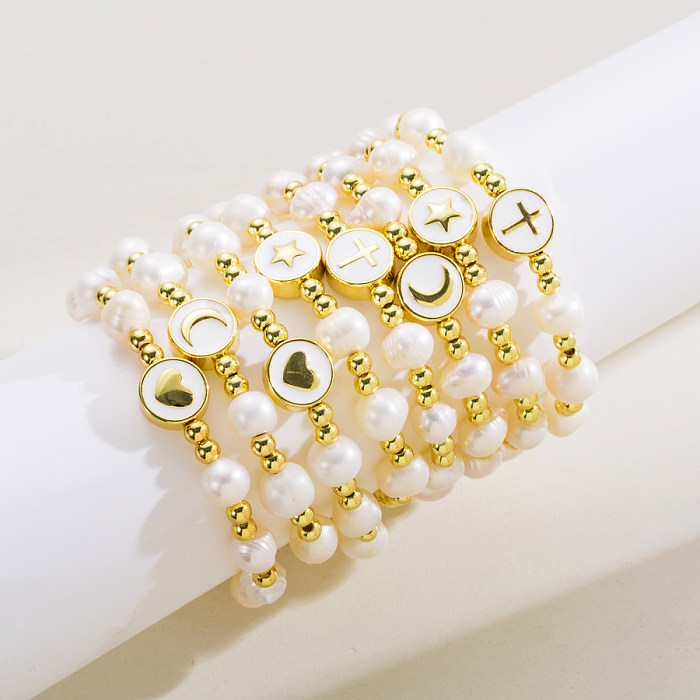1 Stück Mode Kreuz Mond Herz Form Seil Kupfer Perlen Beschichtung Geflecht Armbänder