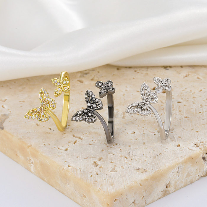 أزياء بسيطة فراشة الماس الكامل هندسية السبابة المعدنية البنصر