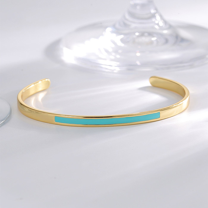 Simple Style Solid Color Copper Enamel Plating 18K Gold Plated Cuff Bracelets