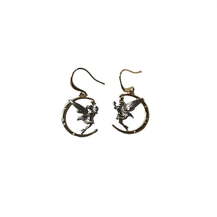 Collier de boucles d'oreilles plaqué cuivre, Streetwear élégant, ange lune