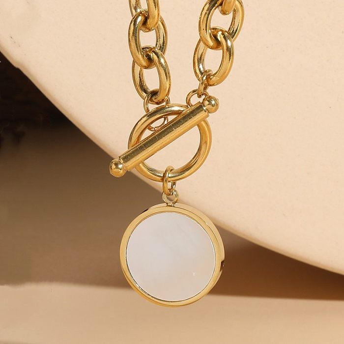 Elegant Simple Style Round Copper Toggle Plating Inlay Shell 14K Gold Plated Necklace