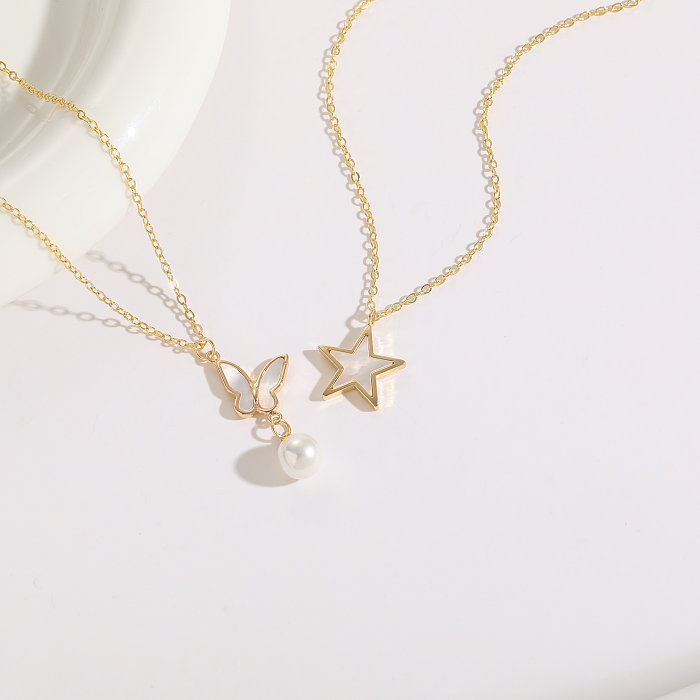 1 peça estilo coreano estrela borboleta cobre pérola chapeamento concha 14K colar pingente banhado a ouro