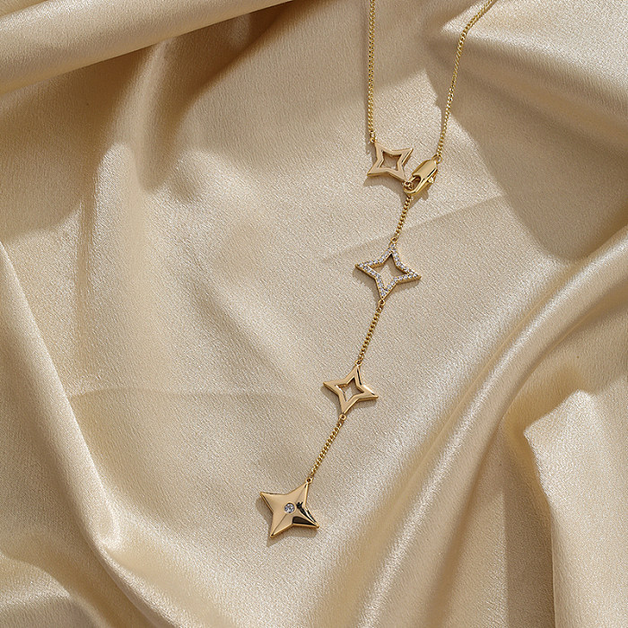 Elegante Streetwear-Halskette mit Sternverkupferung und Inlay-Zirkon, 18 Karat vergoldet