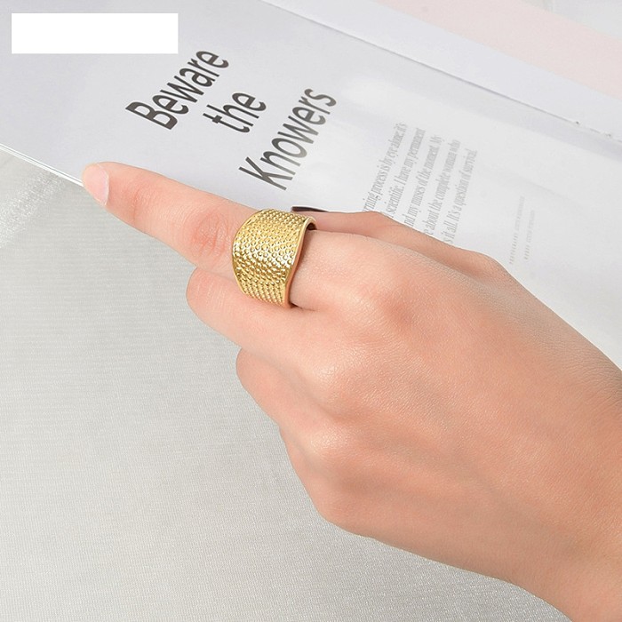 Anillo de dedo índice abierto de punto de costura retro de oro de 14 quilates de acero inoxidable de moda