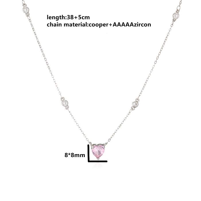 Collier avec pendentif en forme de cœur, en cuivre, Micro incrusté de Zircon, diamant rose, à la mode