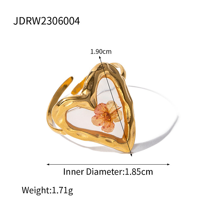 IG estilo elegante coração forma aço inoxidável chapeamento anéis abertos banhados a ouro 18K
