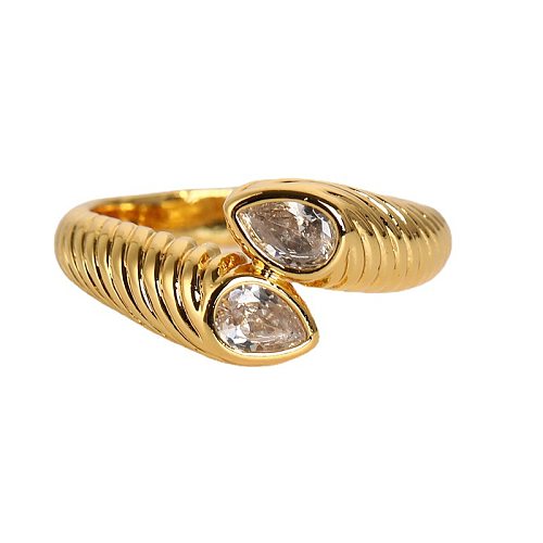 Retro Exaggerated Punk Snake Copper Plating Inlay Zircon 18K Gold Plated Open Ring