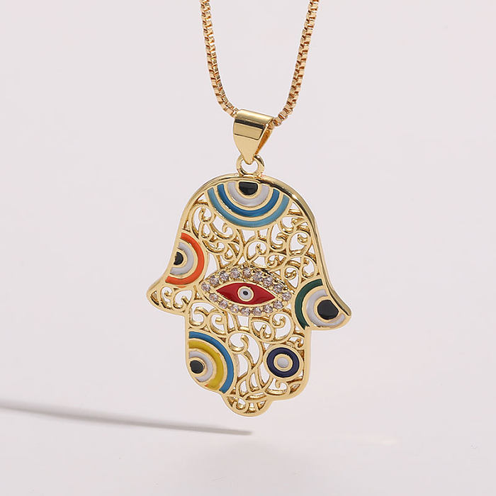 Elegant Devil'S Eye Copper 14K Gold Plated Zircon Pendant Necklace In Bulk