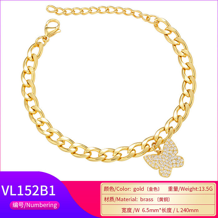 Boucle de perle à la mode, Micro-ensemble de Zircon, pendentif de serrure à clé papillon, Bracelet en cuivre