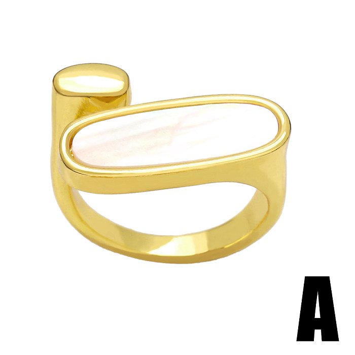 Simple Style Geometric Copper Gold Plated Pearl Shell Zircon Open Ring 1 Piece