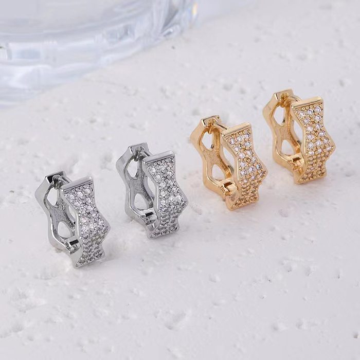 1 Pair Simple Style Geometric Inlay Copper Artificial Diamond Hoop Earrings